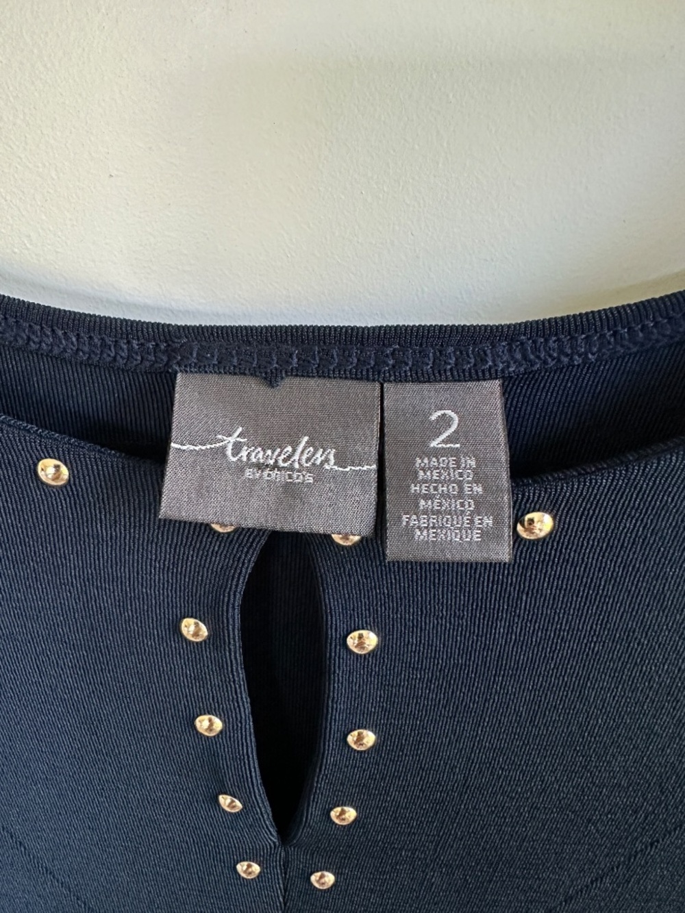 Chico's Travelers Ink Navy Tunic with Gold studs Chico's Size 2 / US 12 /L - Picture 3 of 11